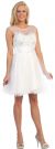 Floral Pattern Bodice Short Tulle Party Prom Dress in White